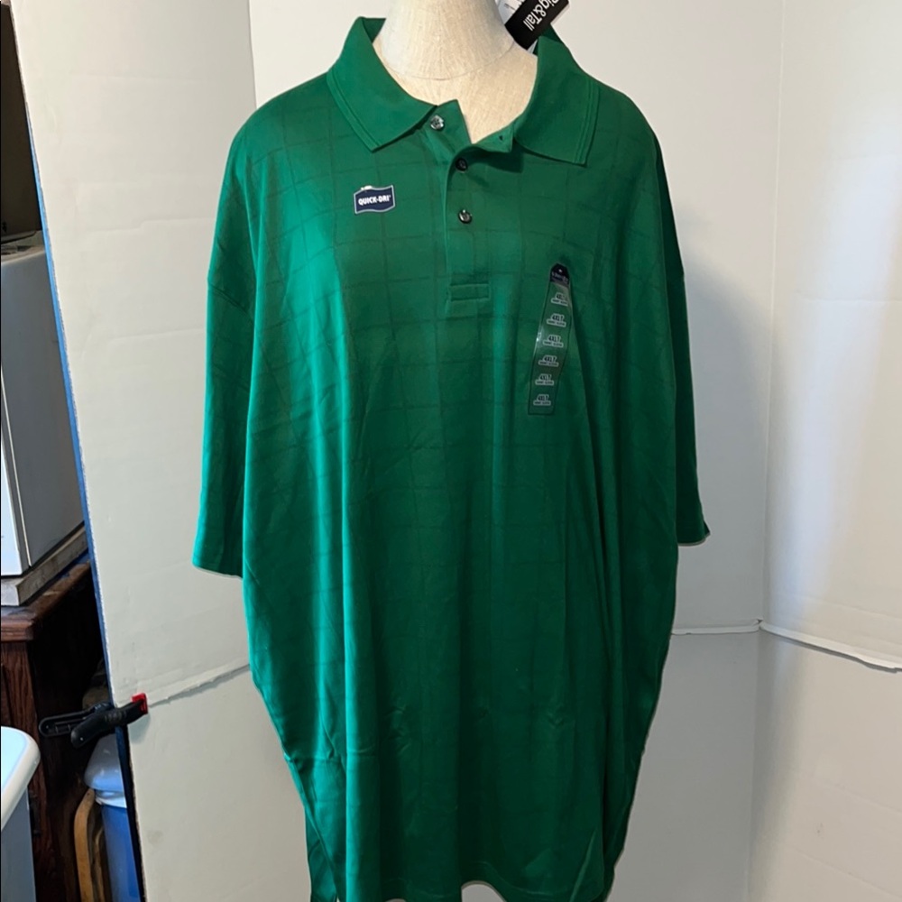 St John’s Bay Men’s Green Polo Shirt with box stripe pattern